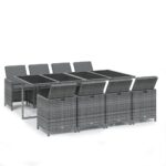 9-Piece Garden Dining Set with Cushions Poly Rattan Wicker Outdoor Patio Furniture Grey