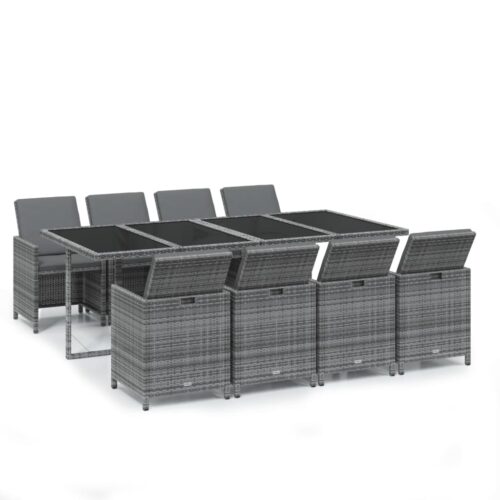 9-Piece Garden Dining Set with Cushions Poly Rattan Wicker Outdoor Patio Furniture Grey