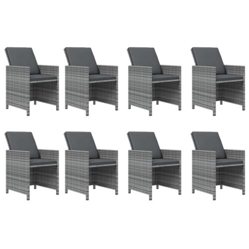 9-Piece Garden Dining Set with Cushions Poly Rattan Wicker Outdoor Patio Furniture Grey - Image 4
