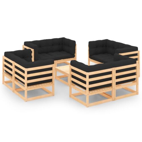 9-Piece Garden Lounge Set with Cushions Pine Wood Outdoor Patio Furniture