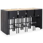 9-Piece Outdoor Bar Set Poly Rattan Wicker Outdoor Patio Furniture Acacia Wood Black
