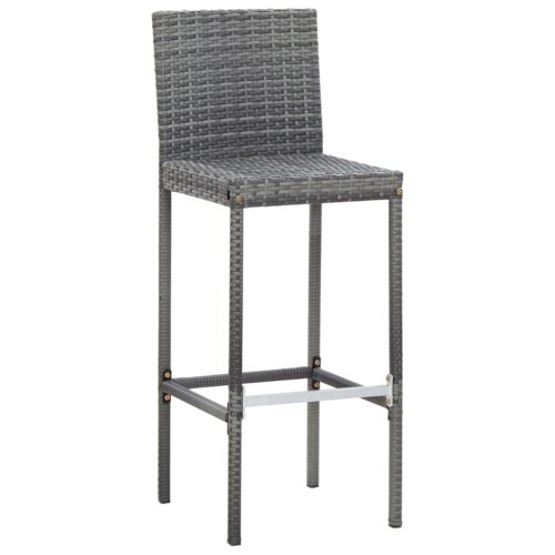 9-Piece Outdoor Bar Set Poly Rattan Wicker Outdoor Patio Furniture Acacia Wood Grey - Image 4