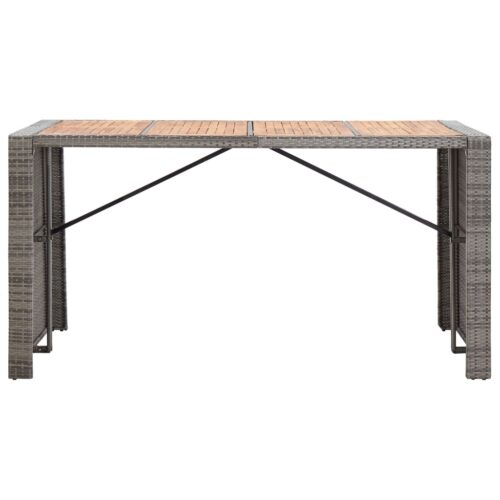9-Piece Outdoor Bar Set Poly Rattan Wicker Outdoor Patio Furniture Acacia Wood Grey - Image 7