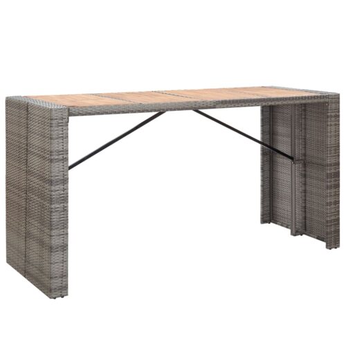 9-Piece Outdoor Bar Set Poly Rattan Wicker Outdoor Patio Furniture Acacia Wood Grey - Image 8