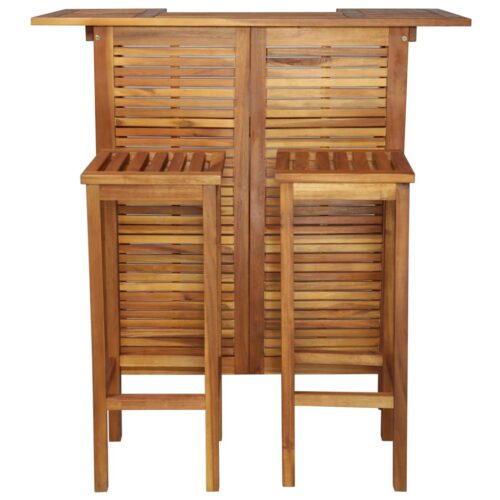 Bar Table Chair Set 3-Pieces Acacia Wood Timber Outdoor Patio Furniture - Image 2