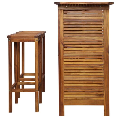 Bar Table Chair Set 3-Pieces Acacia Wood Timber Outdoor Patio Furniture - Image 4