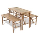 Bamboo Bar Table Bench Set Garden Patio Outdoor Dining Pub Beer Bistro Furniture 100cm