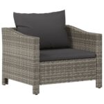 Garden Armchair with Cushion Grey Poly Rattan Wicker Outdoor Patio Furniture