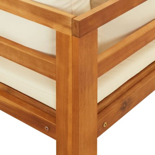 Garden Benches with Cream White Cushions 2pcs Acacia Wood - Image 5