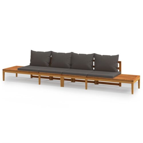 Garden Benches with Dark Grey Cushions 2pcs Acacia Wood