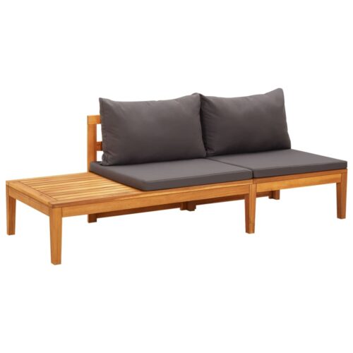 Garden Benches with Dark Grey Cushions 2pcs Acacia Wood - Image 3