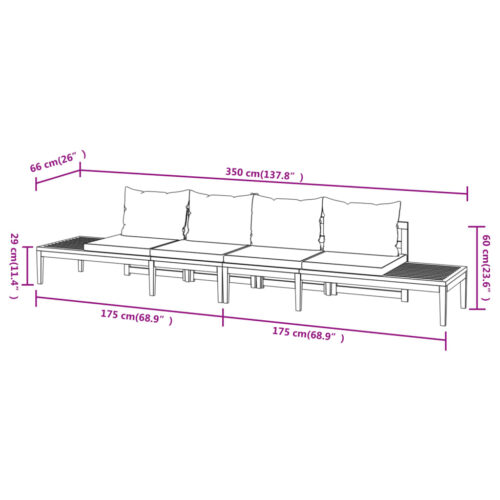 Garden Benches with Dark Grey Cushions 2pcs Acacia Wood - Image 8