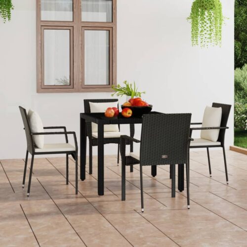 Garden Chairs with Cushions 4pcs Poly Rattan Black - Image 2