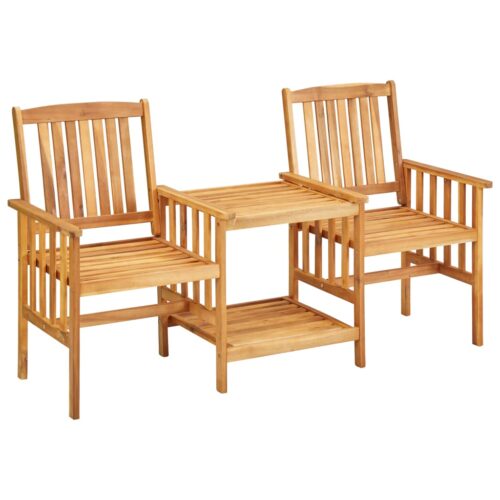 Garden Chairs with Tea Table 159x61x92cm Acacia Wood Timber Outdoor Patio Furniture - Image 2
