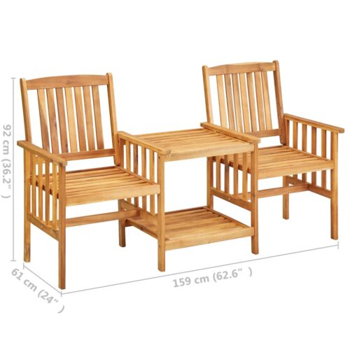 Garden Chairs with Tea Table 159x61x92cm Acacia Wood Timber Outdoor Patio Furniture - Image 7