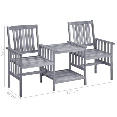 Garden Chairs with Tea Table 159x61x92cm Acacia Wood Timber Outdoor Patio Furniture - Image 7