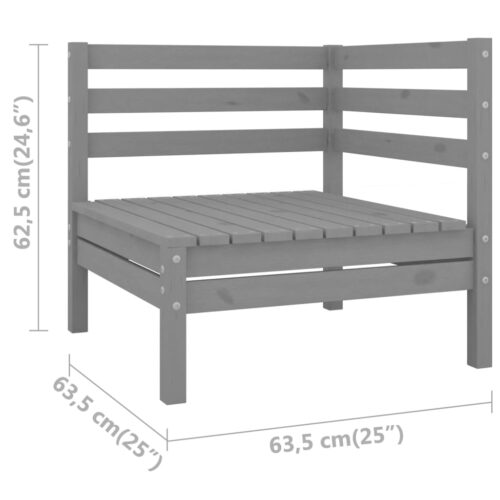 Garden Corner Sofas 2pcs Grey Pine Wood Outdoor Patio Furniture - Image 6