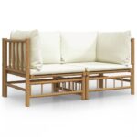 Garden Corner Sofas with Cream White Cushions 2pcs Bamboo