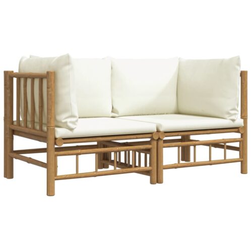 Garden Corner Sofas with Cream White Cushions 2pcs Bamboo - Image 3