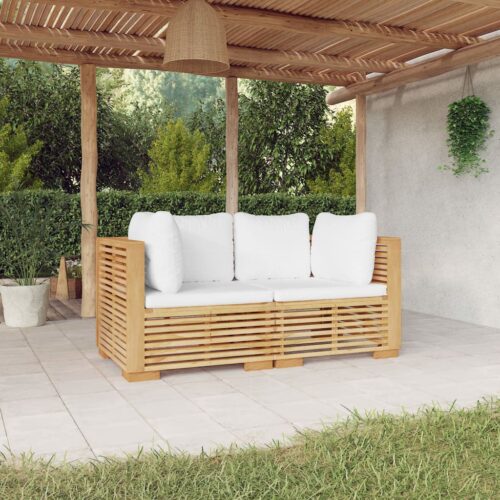 Garden Corner Sofas with Cushions 2pcs Wood Timber Outdoor Patio Furniture Teak - Image 2