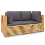 Garden Corner Sofas with Cushions 2pcs Wood Timber Outdoor Patio Furniture Teak