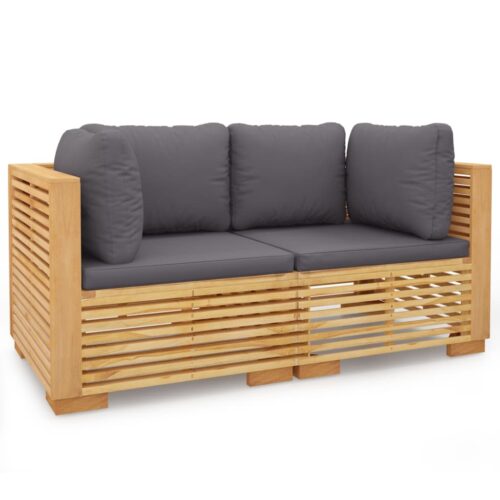 Garden Corner Sofas with Cushions 2pcs Wood Timber Outdoor Patio Furniture Teak