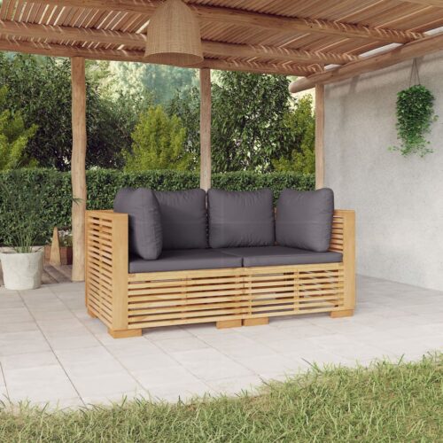 Garden Corner Sofas with Cushions 2pcs Wood Timber Outdoor Patio Furniture Teak - Image 2