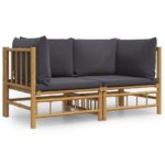 Garden Corner Sofas with Dark Grey Cushions 2pcs Bamboo
