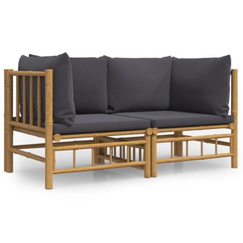 Garden Corner Sofas with Dark Grey Cushions 2pcs Bamboo