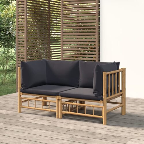 Garden Corner Sofas with Dark Grey Cushions 2pcs Bamboo - Image 2