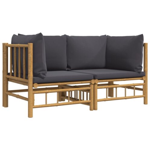 Garden Corner Sofas with Dark Grey Cushions 2pcs Bamboo - Image 3