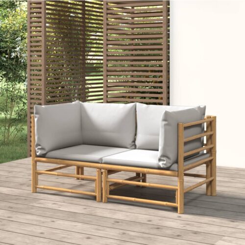 Garden Corner Sofas with Light Grey Cushions 2pcs Bamboo - Image 2