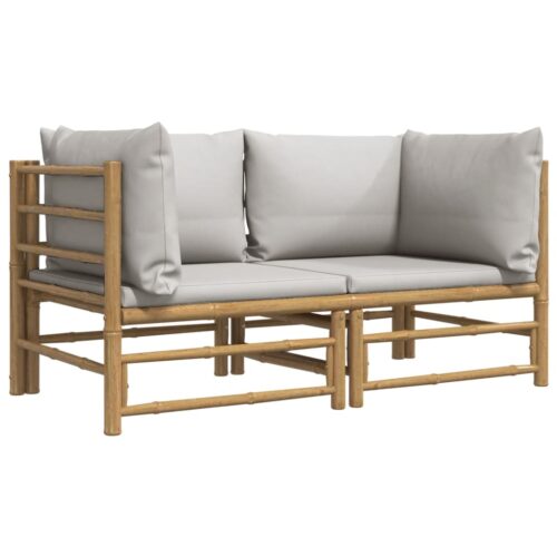 Garden Corner Sofas with Light Grey Cushions 2pcs Bamboo - Image 3