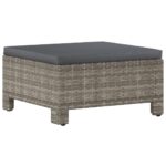 Garden Footrest with Cushion Grey Poly Rattan Wicker Outdoor Patio Furniture