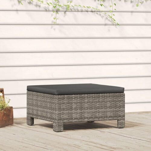 Garden Footrest with Cushion Grey Poly Rattan Wicker Outdoor Patio Furniture - Image 2