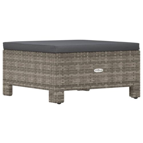 Garden Footrest with Cushion Grey Poly Rattan Wicker Outdoor Patio Furniture - Image 6