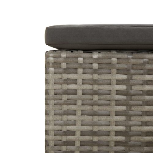 Garden Footrest with Cushion Grey Poly Rattan Wicker Outdoor Patio Furniture - Image 7