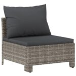Garden Middle Sofa with Cushion Grey Poly Rattan Wicker Outdoor Patio Furniture