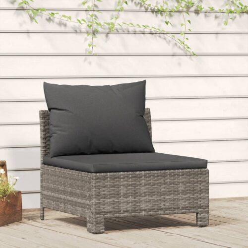 Garden Middle Sofa with Cushion Grey Poly Rattan Wicker Outdoor Patio Furniture - Image 2
