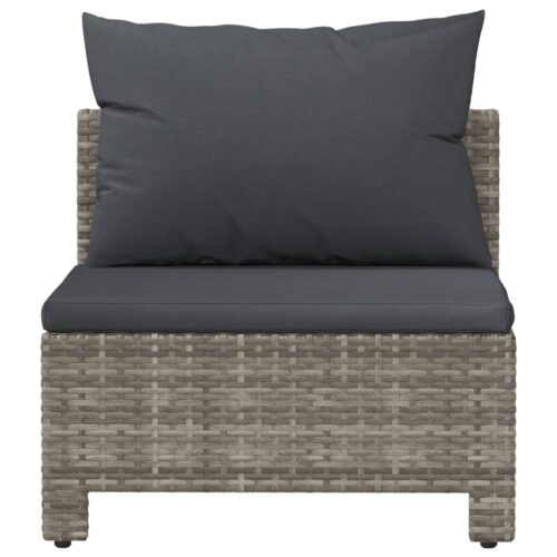 Garden Middle Sofa with Cushion Grey Poly Rattan Wicker Outdoor Patio Furniture - Image 4