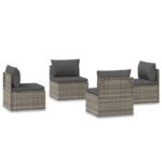 Garden Middle Sofas 4pcs Grey 57x57x56cm Poly Rattan Wicker Outdoor Patio Furniture