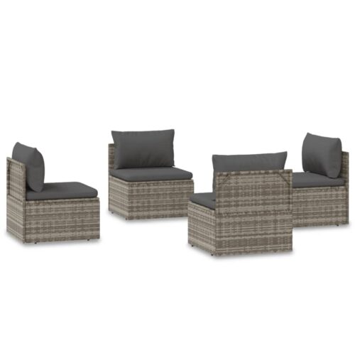 Garden Middle Sofas 4pcs Grey 57x57x56cm Poly Rattan Wicker Outdoor Patio Furniture