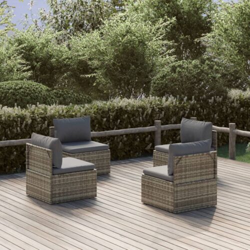 Garden Middle Sofas 4pcs Grey 57x57x56cm Poly Rattan Wicker Outdoor Patio Furniture - Image 2