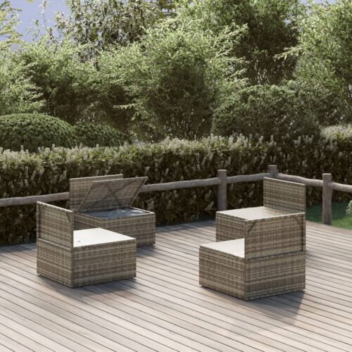 Garden Middle Sofas 4pcs Grey 57x57x56cm Poly Rattan Wicker Outdoor Patio Furniture - Image 3