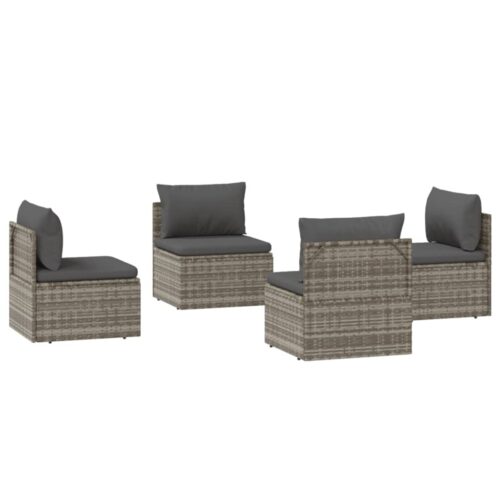 Garden Middle Sofas 4pcs Grey 57x57x56cm Poly Rattan Wicker Outdoor Patio Furniture - Image 4