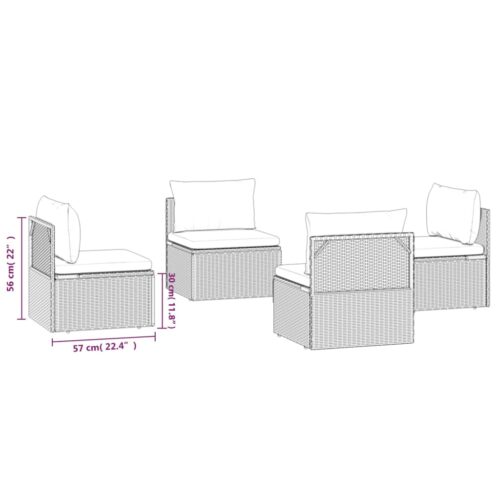 Garden Middle Sofas 4pcs Grey 57x57x56cm Poly Rattan Wicker Outdoor Patio Furniture - Image 8