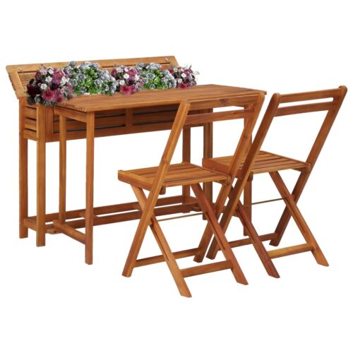 Garden Planter Table Bistro Dining Chairs Acacia Wood Timber Outdoor Patio Furniture Set
