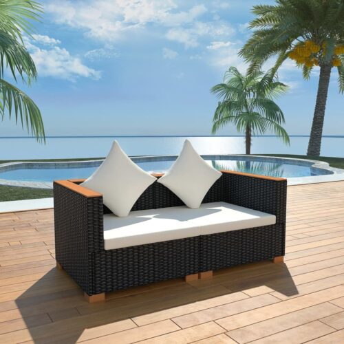 Garden Sofa Outdoor Patio Lounge Seater Chair Rattan Wicker Black Cream White - Image 2