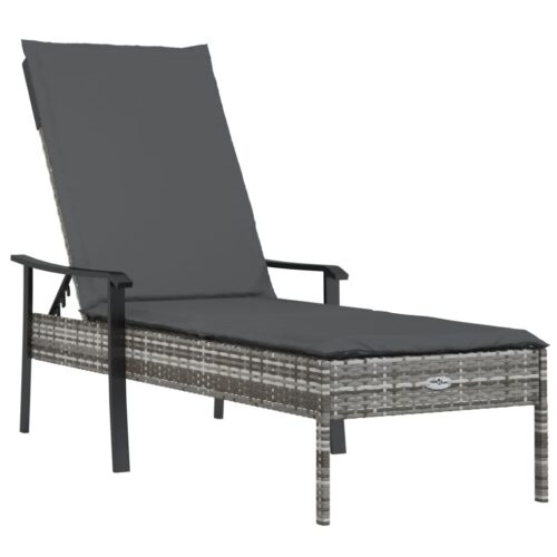 Sun Lounger with Cushion Grey Poly Rattan Wicker Outdoor Patio Furniture