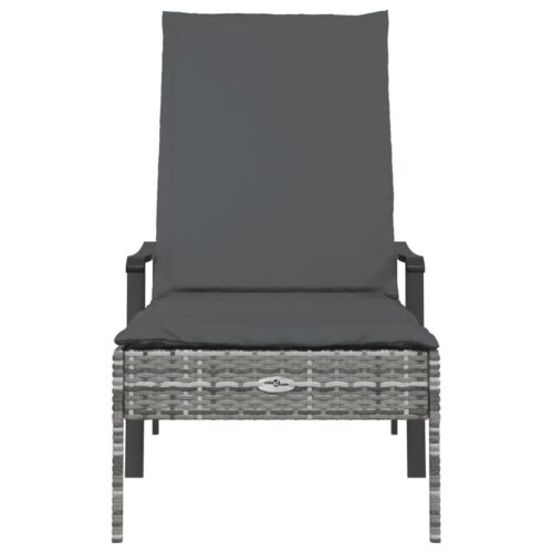 Sun Lounger with Cushion Grey Poly Rattan Wicker Outdoor Patio Furniture - Image 3